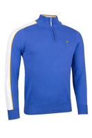 g.RYDER CUP GALLACHER Ryder Cup Quarter Zip Colour Block Sleeve Cotton Lightweight Golf Sweater - Tahiti/White/Gold Trophy