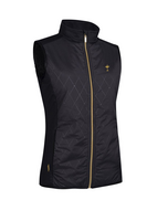 g.RYDER CUP CALLA Ryder Cup Full Zip Faux Fur Padded Golf Gilet - Black Diamond Print/Gold Trophy