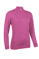 g.RYDER CUP PENELOPE Ryder Cup Quarter Zip Water Repellent Lined Merino Golf Sweater - Hot Pink Trophy