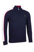 g.RYDER CUP GALLACHER Ryder Cup Quarter Zip Colour Block Sleeve Cotton Lightweight Golf Sweater - Navy/White/Garnet Trophy