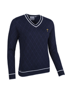 g.RYDER CUP NISHA Ryder Cup V Neck Diamond Cotton Lightweight Golf Sweater - Navy/White Trophy