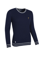 g.RYDER CUP ASHA Ryder Cup Crew Neck Micro Cable Midweight Merino Golf Sweater - Navy/White Trophy