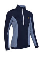 g.RYDER CUP CARINA Ryder Cup Quarter Zip Lightweight Shaped Performance Golf Midlayer - Navy/White Gingham Trophy