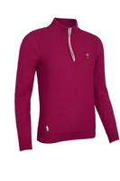 g.RYDER CUP SIENNA Ryder Cup Quarter Zip Chevron Rib Midweight Merino Golf Sweater - Raspberry/White Trophy