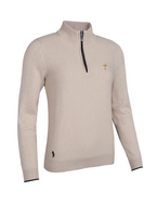 g.RYDER CUP SIENNA Ryder Cup Quarter Zip Chevron Rib Midweight Merino Golf Sweater - Linen/Black Trophy