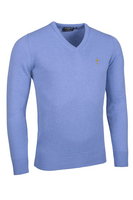g.RYDER CUP LOMOND Ryder Cup V Neck Lambswool Midweight Golf Sweater - Light Blue Trophy