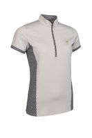 g.RYDER CUP MAISIE Ryder Cup Printed Panel Zip Performance Golf Shirt - Linen Mosaic Trophy