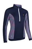 g.RYDER CUP CARINA Ryder Cup Quarter Zip Lightweight Shaped Performance Golf Midlayer - Navy/Raspberry Mosaic Trophy