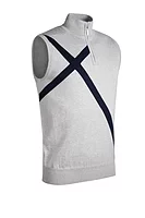 g.SALTIRE SLEEVELESS SWEATER Quarter Zip Saltire Cotton Lightweight Golf Slipover - Light Grey Marl/Navy