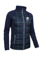 g.RYDER CUP SAMARA Ryder Cup Zip Front Bonded Padded Hybrid Heavyweight Golf Jacket - Navy/Tartan