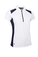 g.SANDI SALE Contrast Panel Zip Performance Pique Golf Shirt Sale - White/Navy
