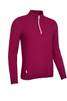 g.SIENNA Quarter Zip Chevron Rib Midweight Merino Golf Sweater - Raspberry/White