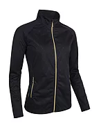 g.TILLIE Zip Front Stretch Showerproof Lightweight Golf Jacket - Black Diamond Print/Gold