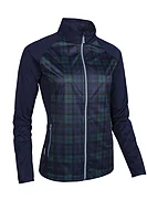 g.TILLIE Zip Front Stretch Showerproof Lightweight Golf Jacket - Navy/Tartan