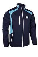 s.RYDER CUP VALBERG Ryder Cup Zip Front Stretch Back Panelled Waterproof Golf Jacket - Navy/Aqua/White