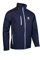 s.RYDER CUP VALBERG Ryder Cup Zip Front Stretch Back Panelled Waterproof Golf Jacket - Navy/Mulberry Camo/Silver
