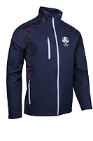 s.RYDER CUP VALBERG Ryder Cup Zip Front Stretch Back Panelled Waterproof Golf Jacket - Navy/Mulberry Camo/Silver