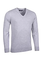 g.WILKIE V Neck Merino Lightweight Golf Sweater - Light Grey Marl