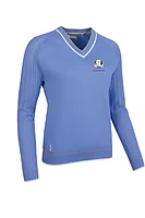 g.RYDER CUP WILLOW Ryder Cup V Neck Pointelle Raglan Cotton Lightweight Golf Sweater - Light Blue/Light Grey Marl/White
