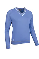 g.WILLOW V Neck Pointelle Raglan Cotton Lightweight Golf Sweater - Light Blue/Light Grey Marl/White