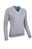 g.WILLOW V Neck Pointelle Raglan Cotton Lightweight Golf Sweater - Light Grey Marl/Lagoon/White