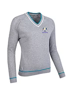 g.RYDER CUP WILLOW Ryder Cup V Neck Pointelle Raglan Cotton Lightweight Golf Sweater - Light Grey Marl/Lagoon/White