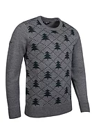 g.YULE Intarsia Tree Merino Christmas Golf Sweater - Mid Grey Marl/Tartan Green