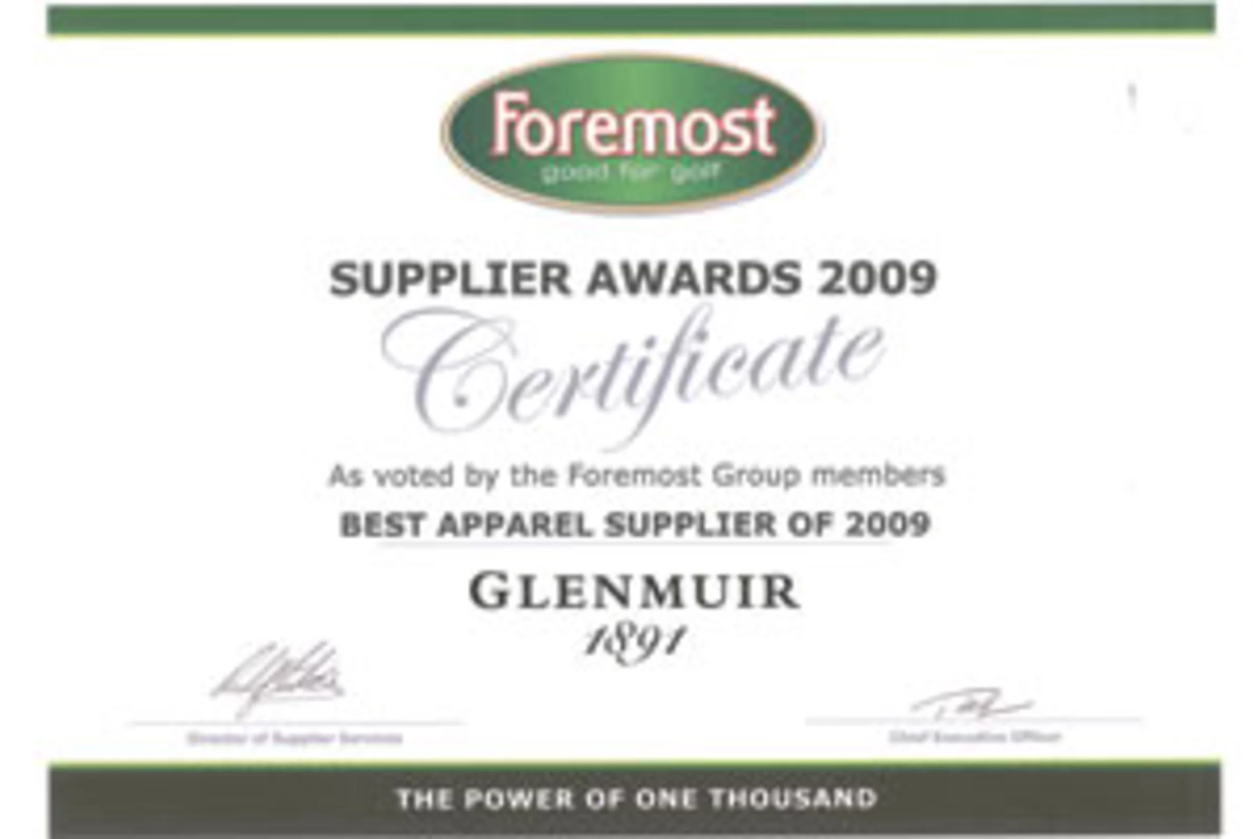 Glenmuir Is Named 'Apparel Supplier Of 2009' By Foremost