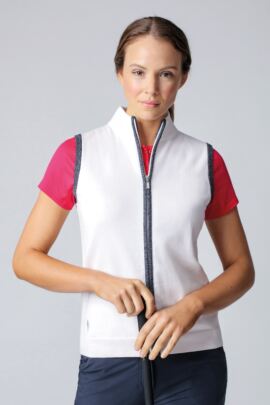 Ladies Zip Front Lurex Back Stripe Cotton Golf Gilet