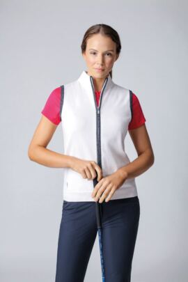 Ladies Zip Through Lurex Back Stripe Cotton Golf Gilet
