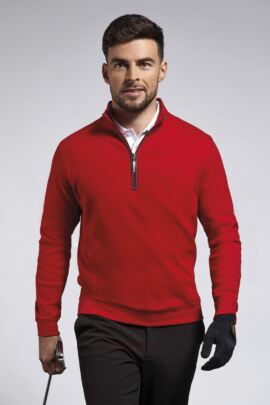 Mens Zip Neck Rib Side Panel Cotton Golf Midlayer
