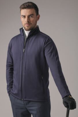 Mens Zip Through Tartan Trim Detail Performance Fleece Golf Jacket