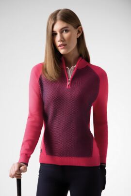 Ladies Zip Neck Reverse Birdseye Touch of Cashmere Golf Sweater