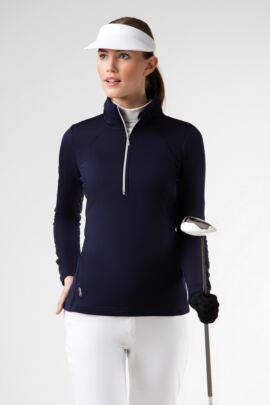 Ladies Zip Neck Ruche Collar and Sleeve Performance Golf Midlayer