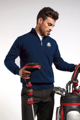 Official Ryder Cup 2018 Mens Zip Neck Lambswool Golf Sweater