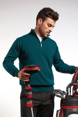 Mens Zip Neck Lambswool Golf Sweater