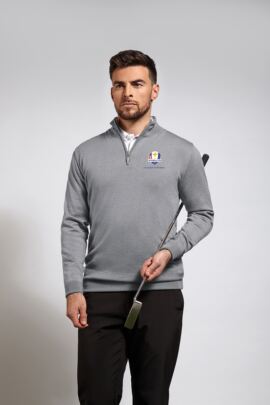 Official Ryder Cup 2018 Mens Extra Fine Merino Lined Zip Neck Sweater