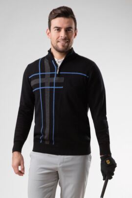 Mens Zip Neck Abstract Tartan Touch of Cashmere Golf Sweater