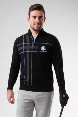 Official Ryder Cup 2018 Mens Zip Neck Abstract Tartan Touch of Cashmere Golf Sweater