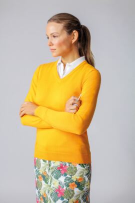 Ladies V Neck Cotton Golf Sweater