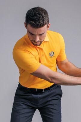 Official Ryder Cup 2018 Mens Performance Pique Moisture Wicking Golf Polo Shirt