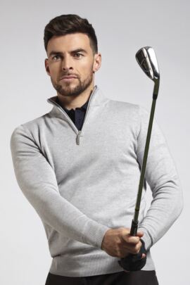 Mens Zip Neck Lightweight Cotton Golf Sweater
