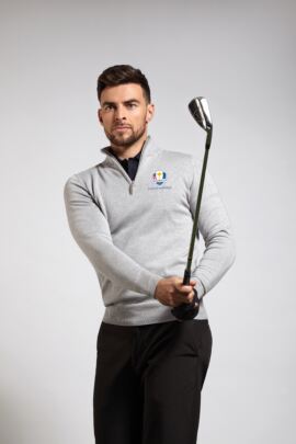 Official Ryder Cup 2018 Mens Zip Neck Lightweight Cotton Golf Sweater