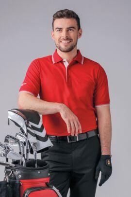 Mens Herringbone Tipped Performance Pique Golf Polo Shirt
