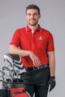 Official Ryder Cup 2018 Mens Herringbone Tipped Performance Pique Polo Shirt