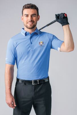 Official Ryder Cup 2018 Mens Melange Tipped Collar and Cuff Golf Polo Shirt