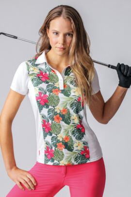 Ladies Tropical Floral Printed Performance Golf Polo Shirt
