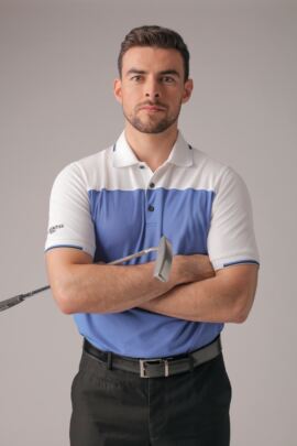 Mens Colour Block Jacquard Collar and Cuffs Performance Pique Golf Polo Shirt