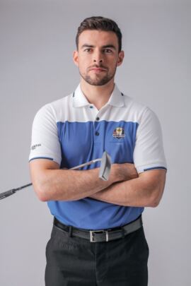 Official Ryder Cup 2018 Mens Colour Block Jacquard Collar and Cuffs Golf Polo Shirt