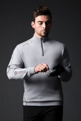 Mens Zip Neck Raglan Sleeve Water Repellent Lined Merino Blend Golf Sweater